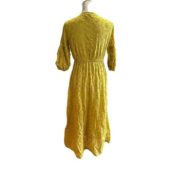 Babydoll Y2K Embroidered Maxi Yellow Dress Puff Sleeves Fairy Cottagecore Sz M - Picture 12 of 14